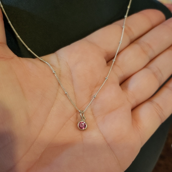 925 Sterling Silver necklace with pink pendant - Picture 2 of 4